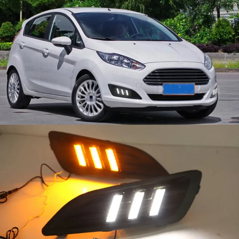 DRL Daytime Running Lights for Ford Fiesta 2013–2016 – LED Fog Lamp Covers (White)