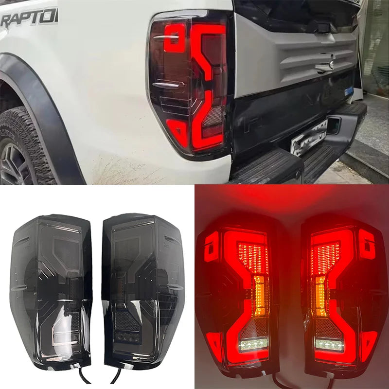 LED Tail Light Assembly for Ford Ranger T6/T7/T8 2012–2021 – Smoked Black Full LED Turn Signal, Reverse & Brake Lights – Fits Raptor, XL, XLT, Wildtrak