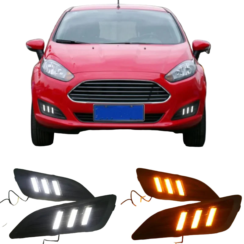DRL Daytime Running Lights for Ford Fiesta 2013–2016 – LED Fog Lamp Covers (White)