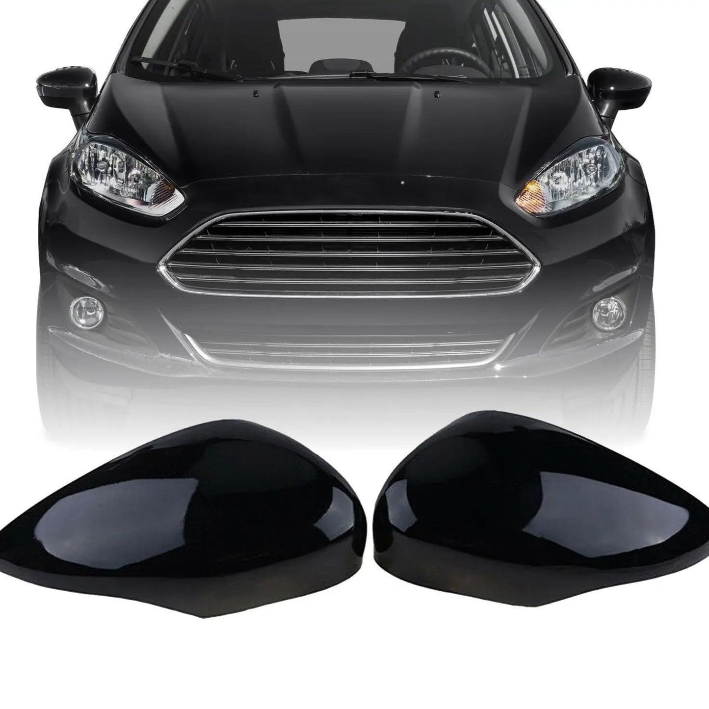 L/R Gloss Black Mirror Covers For Ford For Fiesta 2009 - 2017